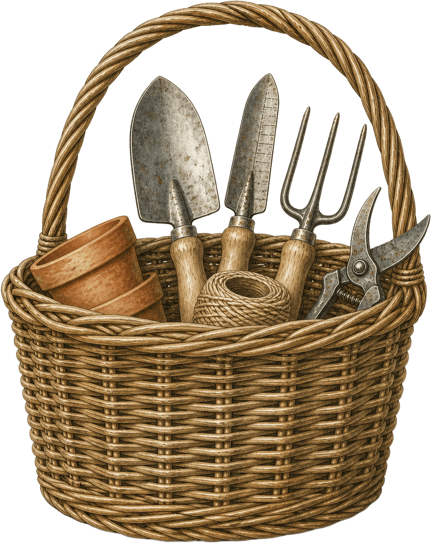 Botanical illustration of basket weaving tools