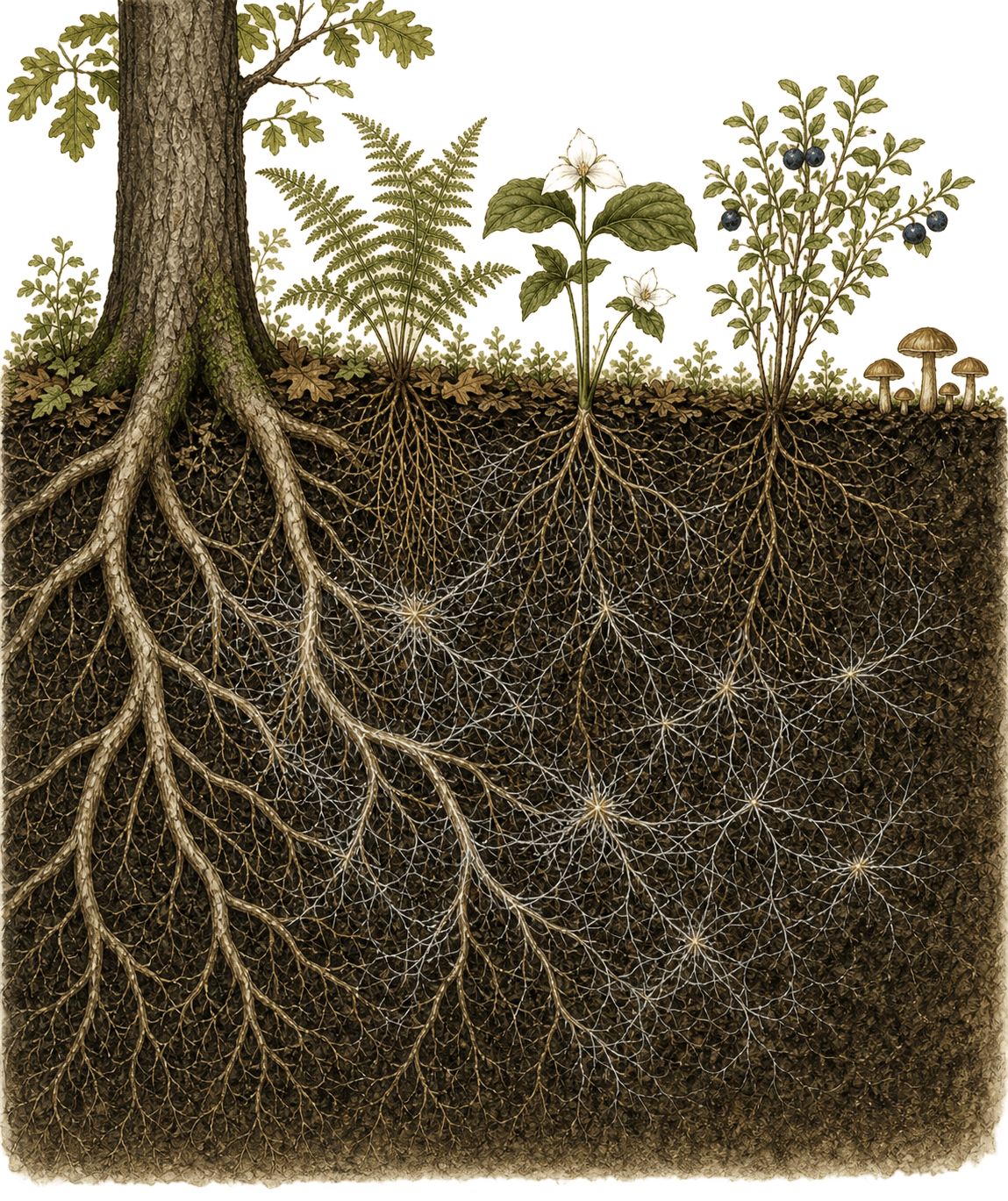Botanical illustration of a root system